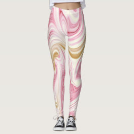 Legging Padrão de abstrato branco e rosa