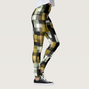 Legging Padrão de Abstrato branco preto amarelo