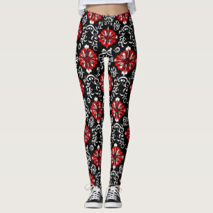 Legging Padrão de Abstrato branco vermelho