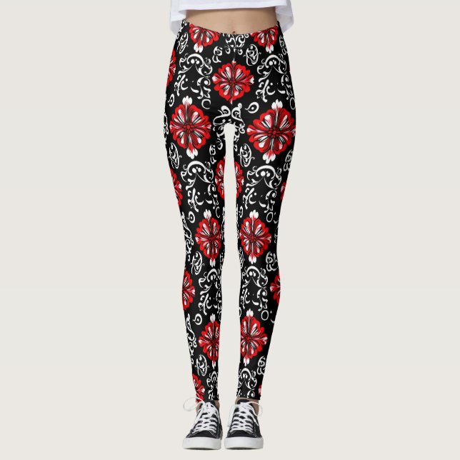 Legging Padrão de Abstrato branco vermelho (Frente)
