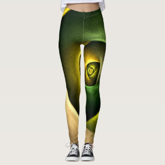 Legging Padrão de Abstrato de Arte Floral Moderna Verde #2