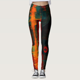 Legging Padrão de Abstrato de Arte Moderno Vermelho Azul-L