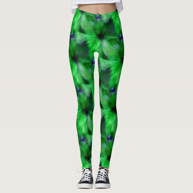 Legging Padrão de Abstrato de arte verde brilhante (Frente)
