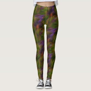 Legging Padrão De Abstrato De Arte Verde E Roxo