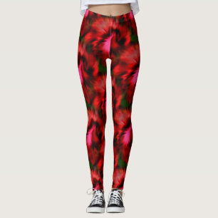 Legging Padrão de Abstrato de Arte Vermelha e Verde Negri