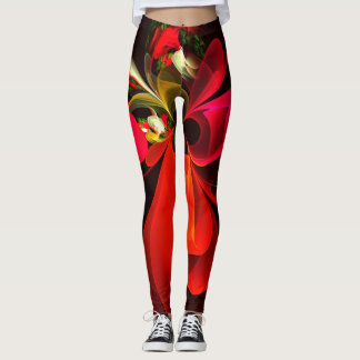 Legging Padrão de Abstrato de Arte Vermelha Verde Floral M