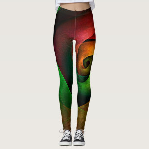 Legging Padrão de Abstrato de Arte Vermelha Verde Floral M