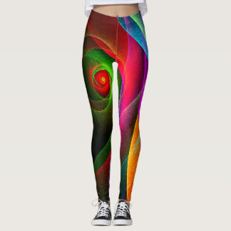 Legging Padrão de Abstrato de Arte Vermelho Verde Laranja