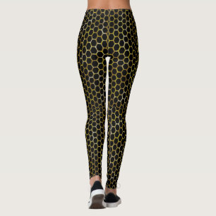 Legging Padrão de Abstrato de colmeia de colmeia preto mo
