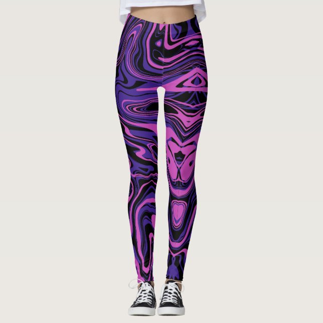 Legging Padrão de Abstrato de Fluido Roxo Elétrico (Frente)