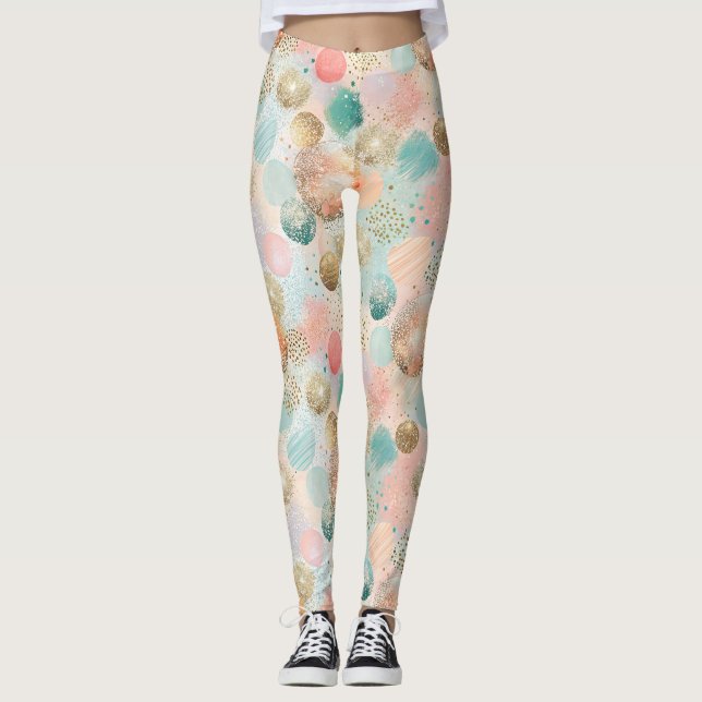 Legging Padrão de Abstrato de Glitter Pastel Confetti (Frente)