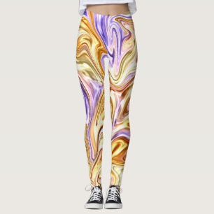 Legging Padrão de Abstrato de Ondas Roxas Douradas Trendy 