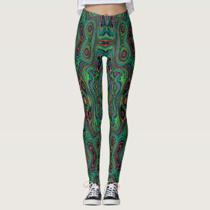 Legging Padrão de Abstrato do Trippy Retro Black e do Verd