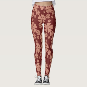 Legging Padrão de Abstrato Floral Mudado Castanho