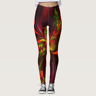 Legging Padrão de Abstrato Floral Verde Moderno #05