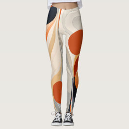 Legging Padrão de Abstrato Laranja e Creme Retroativo