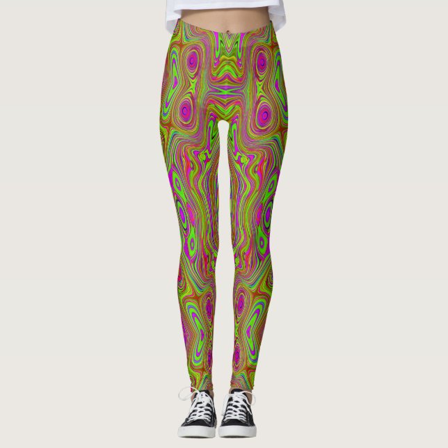 Legging Padrão de Abstrato magenta do Trippy Retro Chartre (Frente)