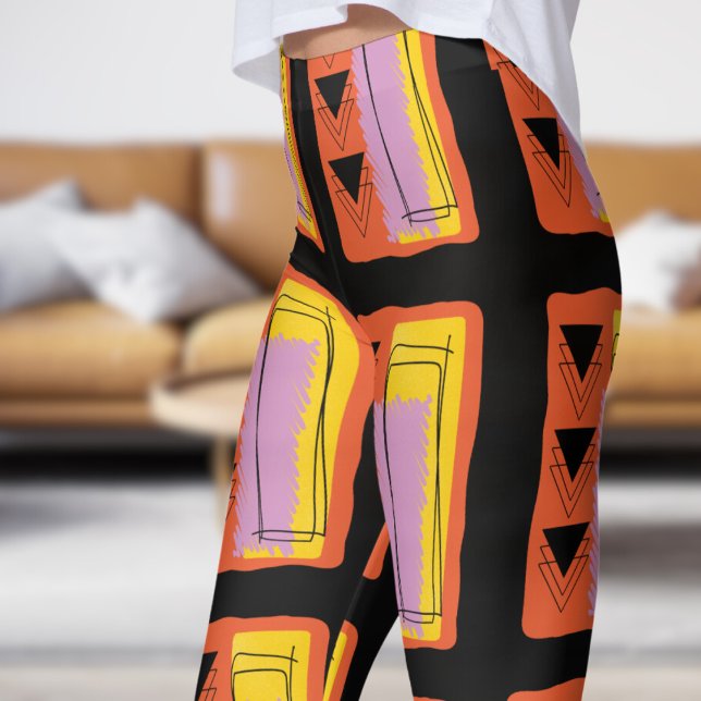 Legging Padrão de Abstrato preto moderno (Abstract Block on Black)