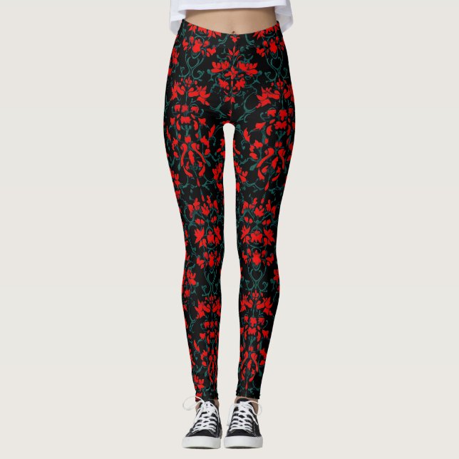 Legging Padrão de Abstrato preto vermelho (Frente)