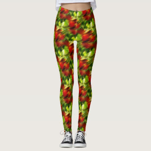 Legging Padrão de Abstrato Vermelho e Verde