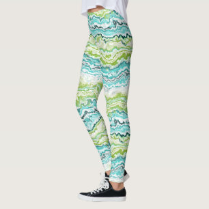 Legging Padrão de Agate de Minerais de Verde limão Aqua