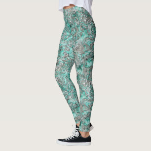 Legging Padrão de Agate de Minerais Silver de Turquesa Te