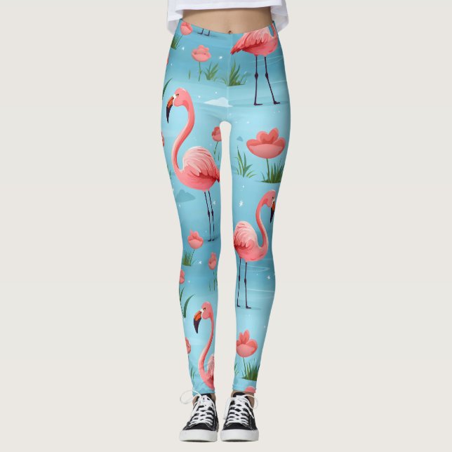 Legging Padrão de Água Azul Flamingo (Frente)