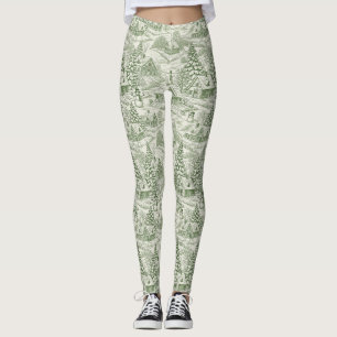 Legging Padrão de Aldeia de Natal Vintage Verde Toile (3)