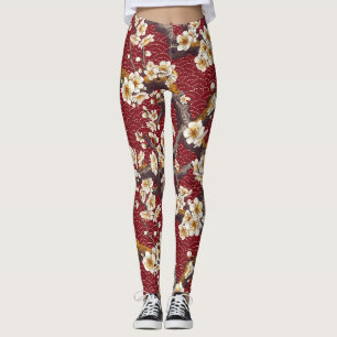 Legging Padrão de ameixa japonesa em creme coral burgundy