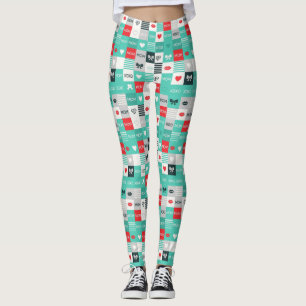 Legging Padrão de Amor da MÃE Pop Art com Corações e Laços