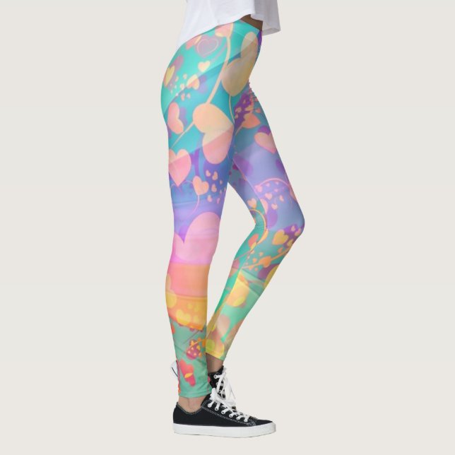 Legging Padrão de Amor no Coração Design Pastel (Direita)