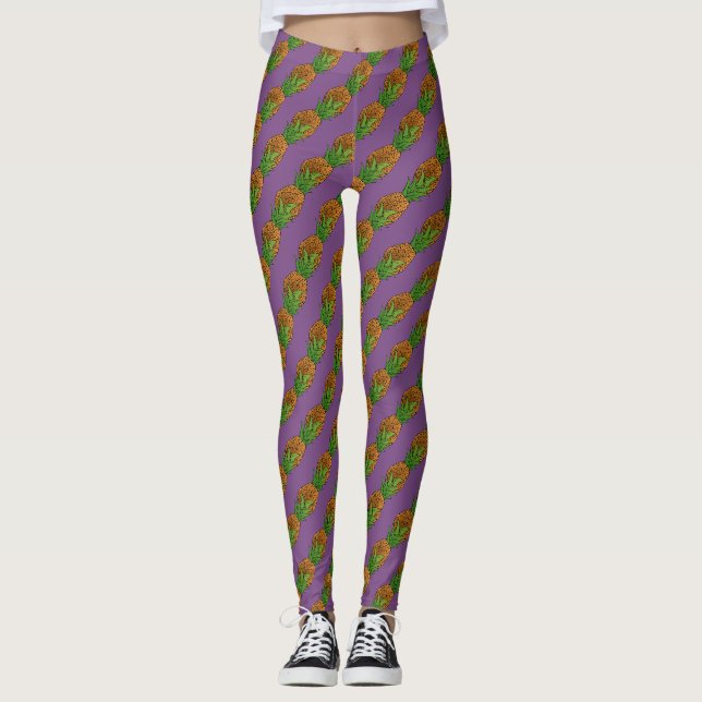 Legging padrão de ananás diagonal em qualquer cor (Frente)