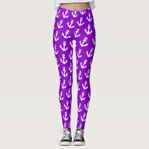 Legging Padrão de âncoras de Vintage náutica em roxo neôni