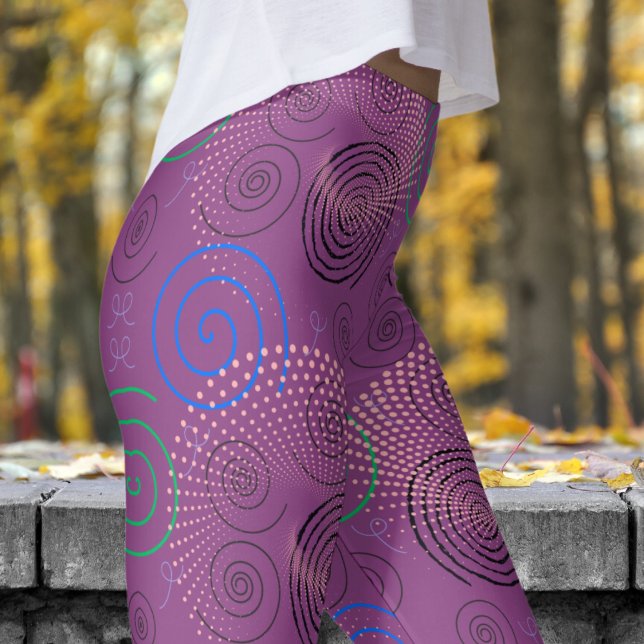 Legging Padrão de Anéis Hipopóticos Trendy Purple (Hypnotic Swirls on Plum)