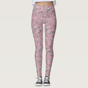 Legging Padrão de Anêmonas das Tulipas Rosa e Branca