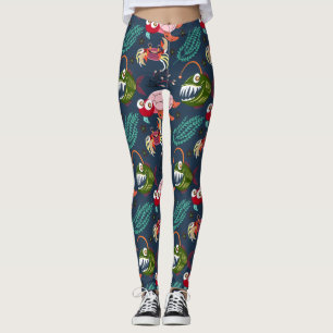 Legging Padrão de animais aquáticos vida submarina do