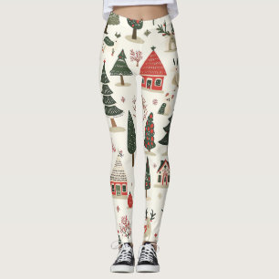 Legging Padrão de Animal de Inverno de Arte Folclórica Ver