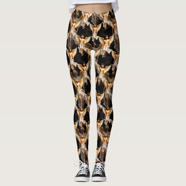 Legging Padrão de Anjos Dourados Celestiais  (Frente)