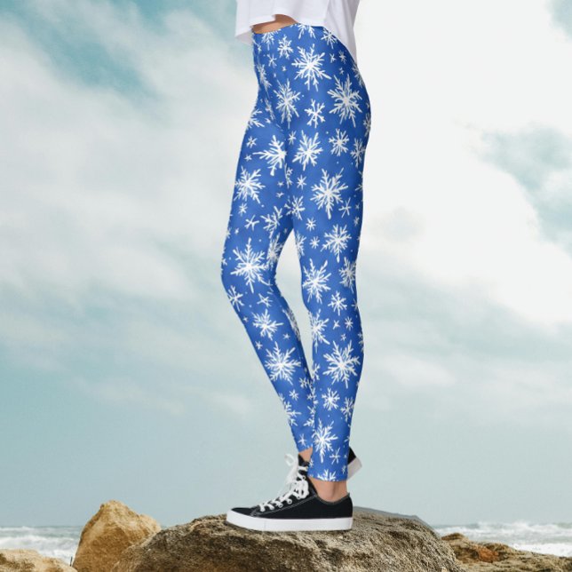 Legging Padrão De Aquarela Azul E Branco legal Flocos De N (Criador carregado)