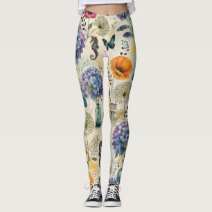 Legging Padrão de aquarela botânica costeira colorida