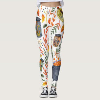 Legging Padrão de Aquarela com a Folhagem de outono.