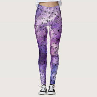Legging Padrão de Aquarela da Borboleta Roxo