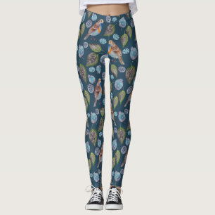 Legging Padrão de Aquarela de Aves Azuis