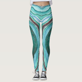 Legging Padrão de Aquarela de Geodo Agate - Azul Verde Aqu