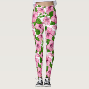 Legging Padrão de aquarela de hibisco rosa