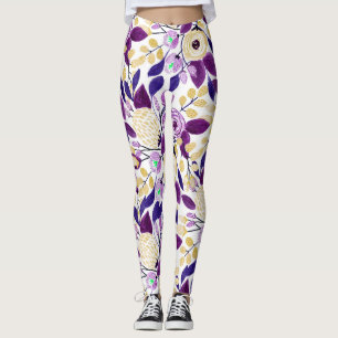 Legging Padrão de Aquarela do Buquê Floral Amarelo