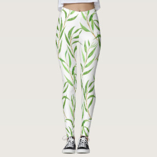 Legging Padrão de aquarela Eucalyptus em branco