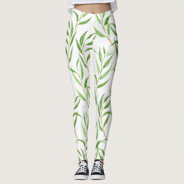 Legging Padrão de aquarela Eucalyptus em branco (Frente)
