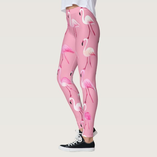 Legging Padrão de Aquarela Flamingo Rosa (Esquerda)