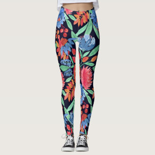 Legging Padrão de Aquarela Floral Azul de Artsy Coral Mode